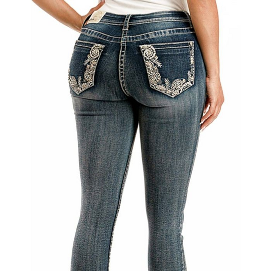 Grace in LA Women Floral Embroidered Skinny Jeans