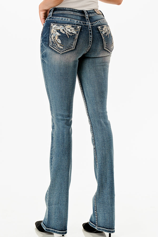 Grace in LA Women Bootcut Jeans Flowers