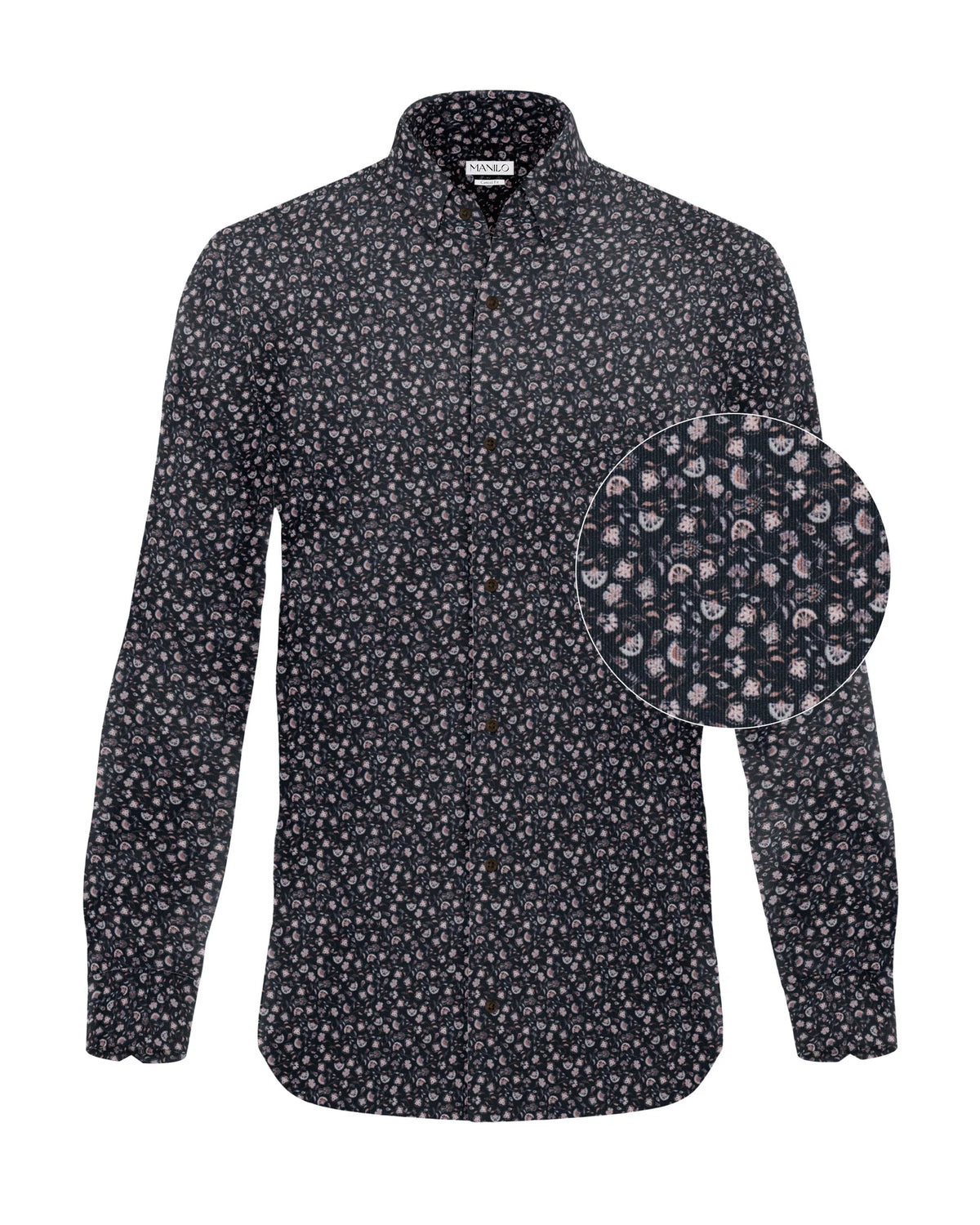 Manilo Herren Cord-Hemd mit Blumenprint