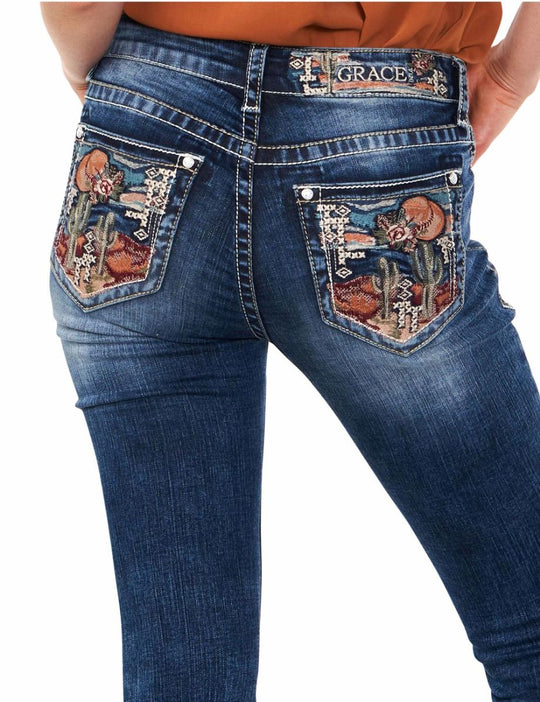 Grace in LA Women Cactus Col Jeans Bootcut