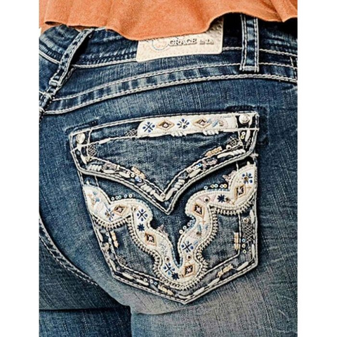 Grace in LA Women Embroidered Bootcut Jeans