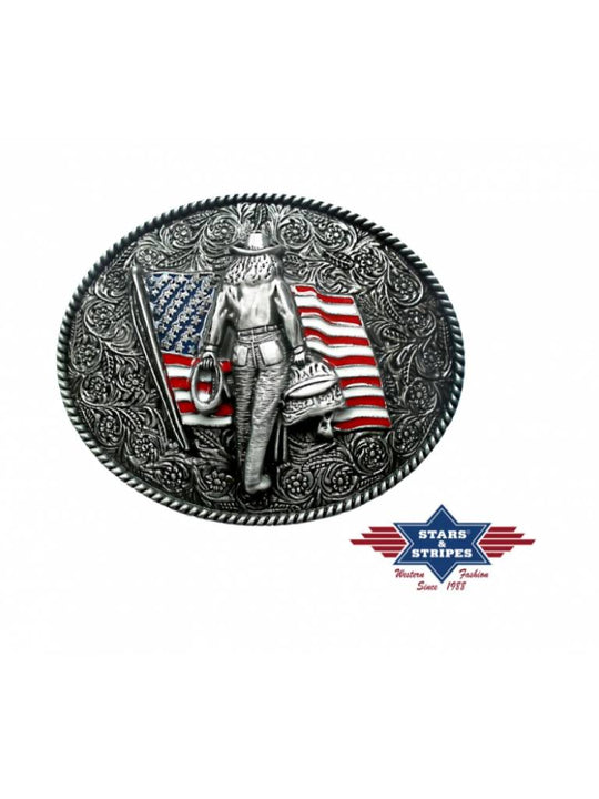 Stars & Stripes Buckle Cowboy USA Flag Emblem