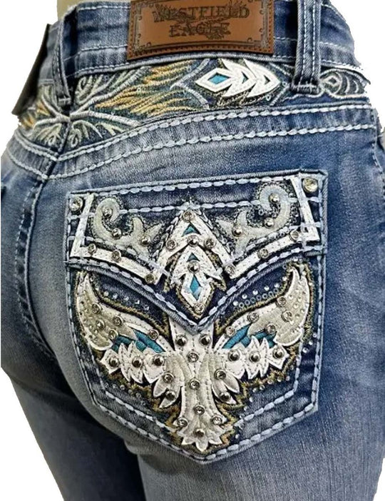 West Türkis Eagle Bling Jeans Bootcut L32
